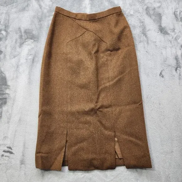 Vintage Neiman Marcus Anne Klein Skirt Womens S Brown Wool Pencil Lined Preppy - Picture 1 of 16